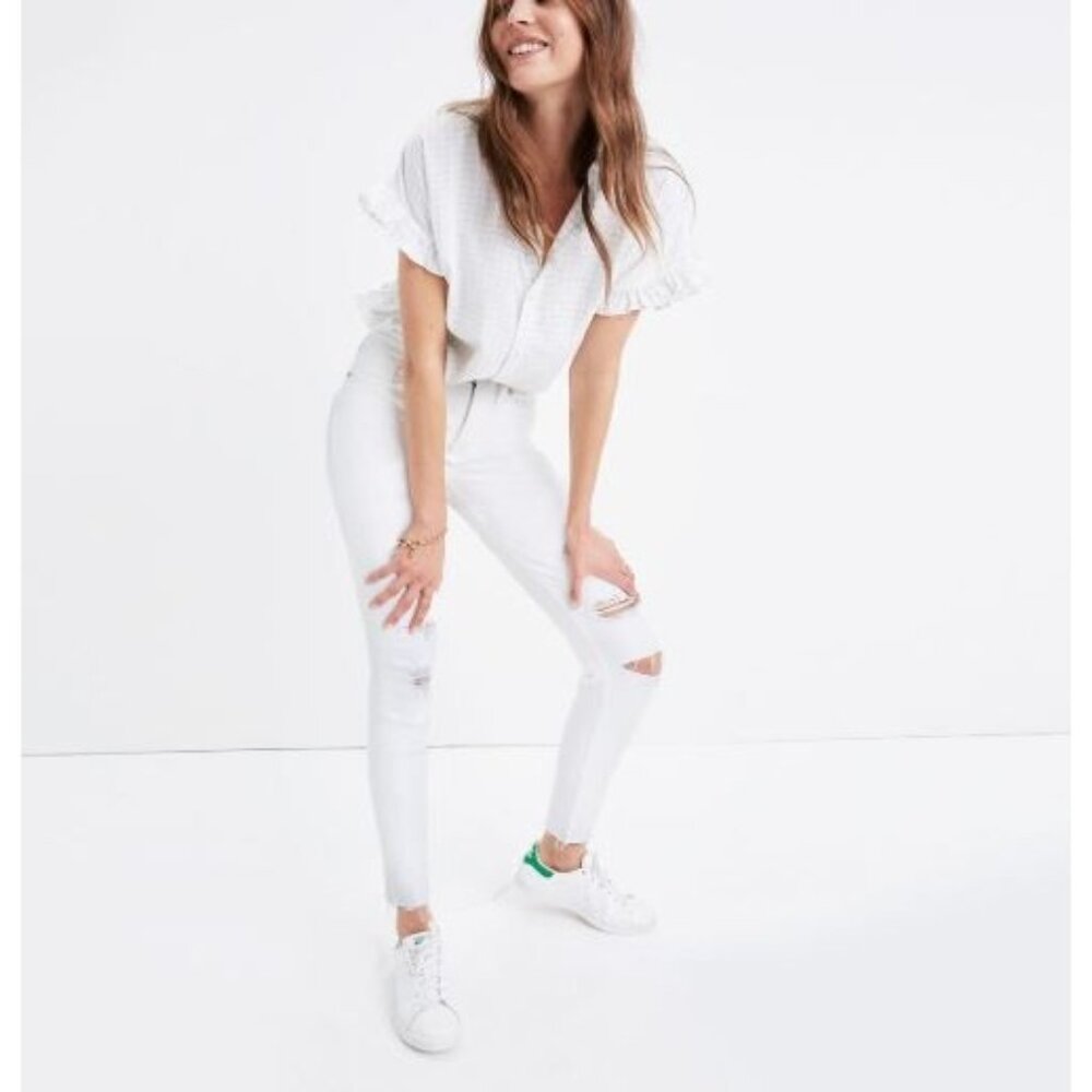 Madewell Jeans 27 9" High-Rise Skinny Crop Pure White Destructed Destroyed